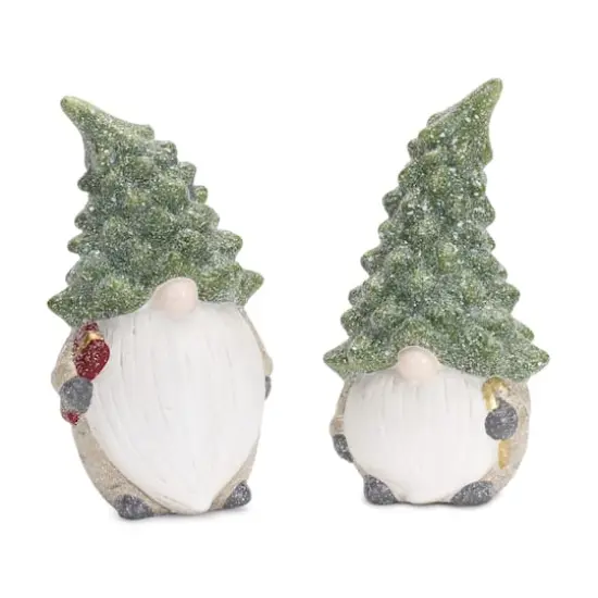 7" Holiday Gnome with Tree Hat Terra Cotta Figurine Set {1}
