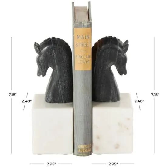 7" Black Marble Horse Distressed Decorative Bookends with White Block Bases, 2ct. {9}