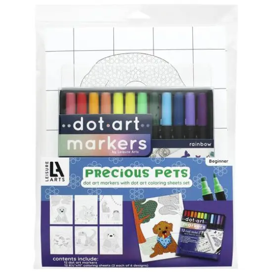 Leisure Arts&reg; Dot Art Markers Precious Pets Coloring Sheets Set {1}