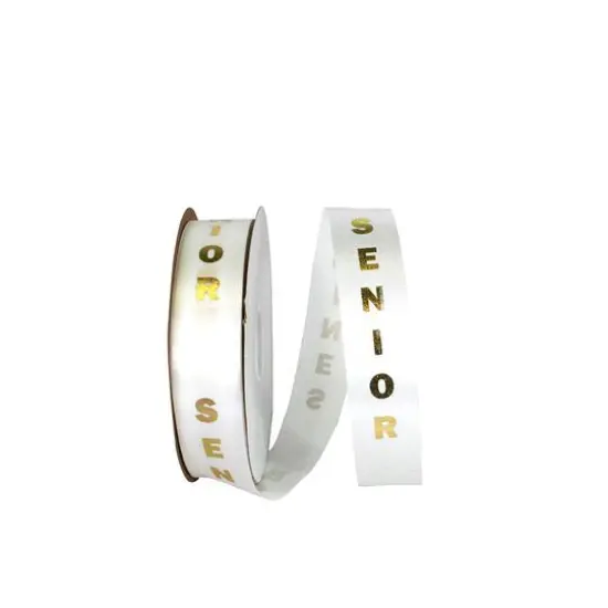 The Ribbon Roll 1.375" x 100yd. Satin Senior Ribbon White/Gold {1}