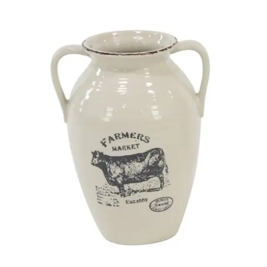 Set of 3 White Porcelain Farmhouse Vase, 8" x 10" {4}