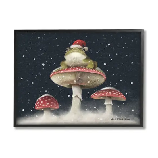 Stupell Industries Frog In Santa Hat Snowy Mushrooms Framed Giclee Art Black {1}