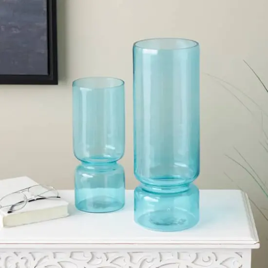 Blue Modern Round Glass Vase Set {3}