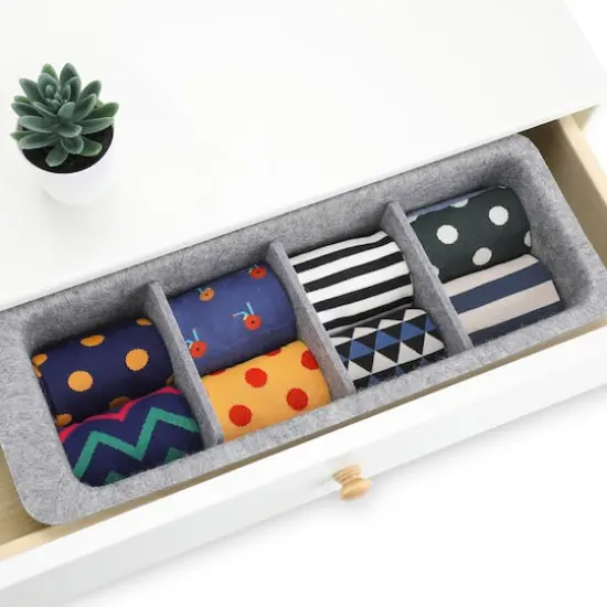 Welaxy Felt Adjustable 4 Slot Drawer Organizer Bin Gray {4}