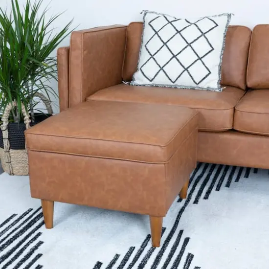 Hello Honey&reg; Cognac Vegan Leather Ottoman with Storage {3}