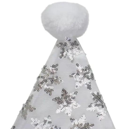 14" Adult Medium Sequin Snowflake Santa Hat, White {6}