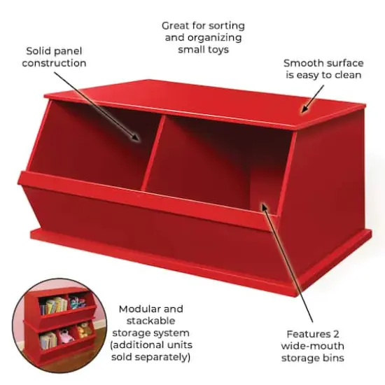 Badger Basket 2 Bin Stackable Storage Cubby Red {5}