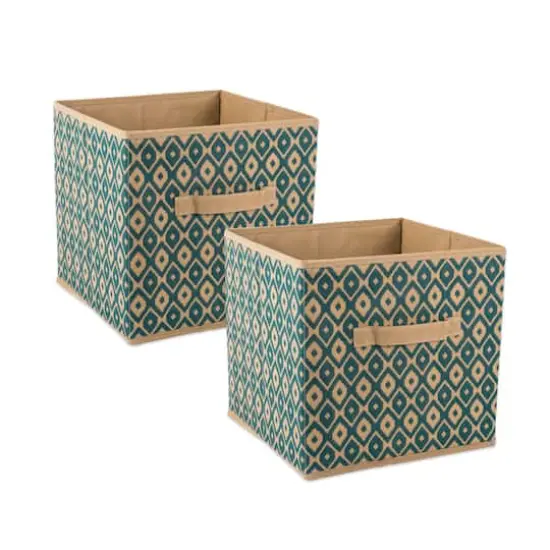 Teal Nonwoven Ikat Polyester Square Cube Set {1}