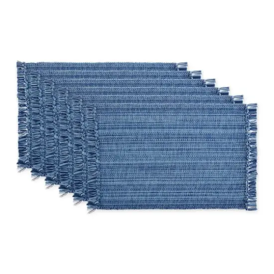 DII&reg; Variegated Fringe Cotton Placemats, 6ct. Nautical Blue {1}