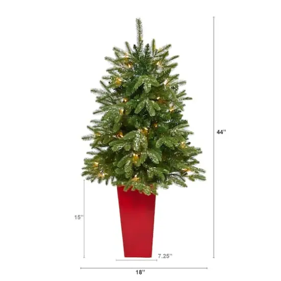 3.5ft. Pre-Lit Snowed Grand Teton Fir Christmas Tree in Red Planter {3}
