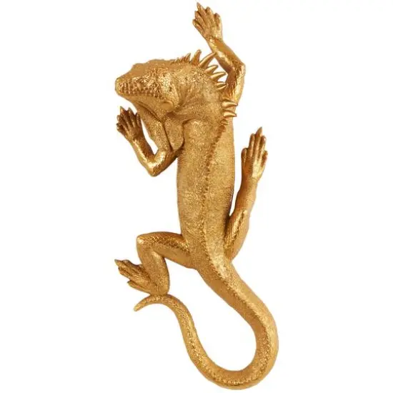 15" Gold Lizard Textured Climbing Sculpture {1}