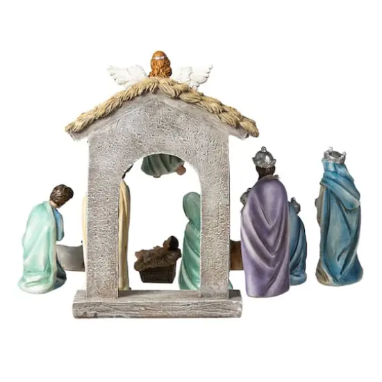 Glitzhome&reg; Deluxe Blue Nativity Figurine Set {7}