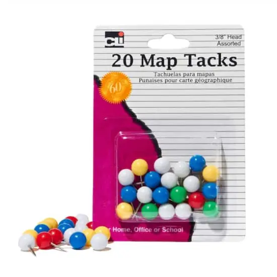 Charles Leonard Map Tacks, 12 Packs of 20 {1}