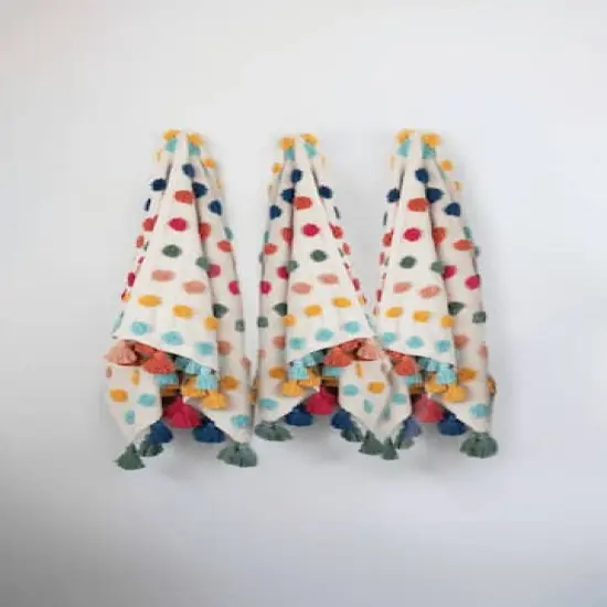 Hello Honey&reg; Woven Cotton Throw with Tufted Dots and Tassels {4}
