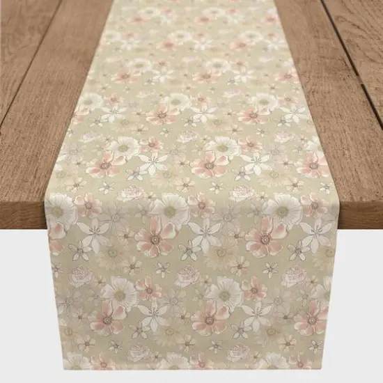 Large Florals Cotton Twill Runner Tan {1}