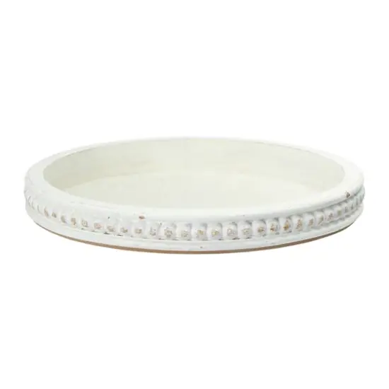 Hello Honey&reg; 16" Decorative Round Wood Tray with Hobnail Edge White {5}