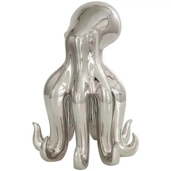 12" Silver Ceramic Octopus Sculpture {1}
