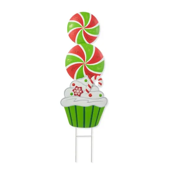 Glitzhome&reg; 3ft. Metal Peppermint & Cupcake Yard Stake {1}