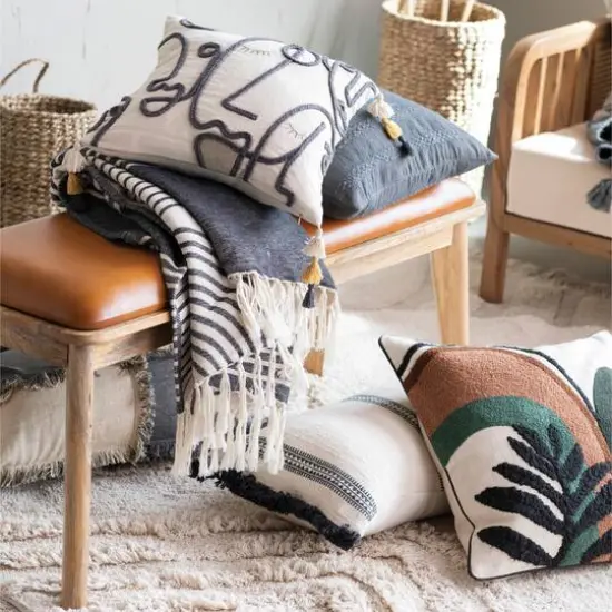 Hello Honey&reg; Multicolor Cotton Embroidery & Black Piping Tufted Pillow Cover {4}