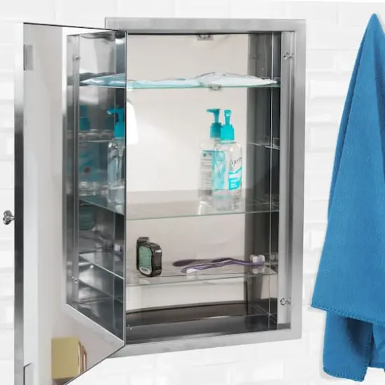 Head West Brushed Nickel Stainless Steel Recessed Mirrored Medicine Cabinet {3}