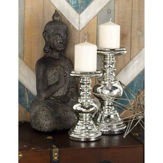 Silver Glass Traditional Candle Holder Set {7}
