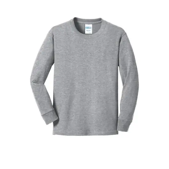 Port & Company&reg; Youth Long Sleeve Core Cotton T-Shirt Athletic Heather {1}