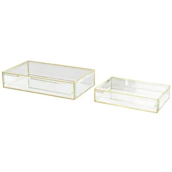 Clear & Gold Beveled Glass & Metal Rectangle Jewelry Box Set {1}