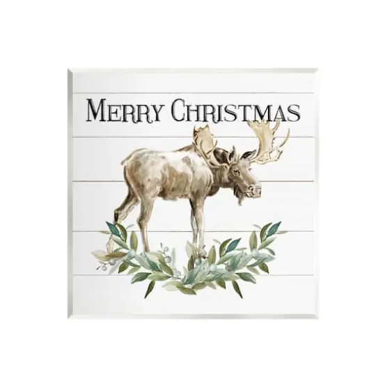 Stupell Industries Merry Christmas Moose Laurel Wall Plaque Art {1}