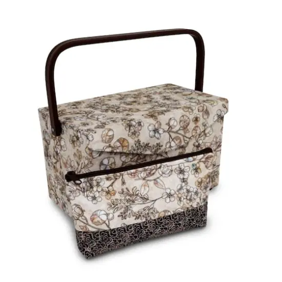 Dritz&reg; Neutral Floral Medium Rectangular Sewing Basket With Zippered Case {1}
