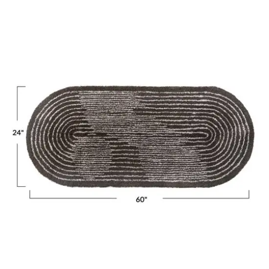 Hello Honey&reg; Brown & Ivory Modern Oval Cotton Tufted Rug With Woven Line Design, 60" x 24" {6}