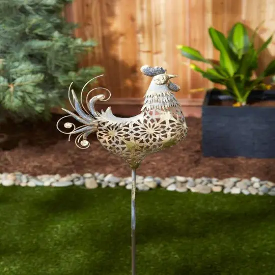 35.5" Gold Rooster Garden Stake {6}