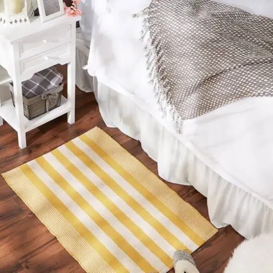 DII&reg; Cabana Stripe Handwoven Recycled Yarn Rug, 2ft. x 3ft. Honey Gold {6}