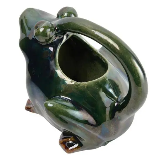Hello Honey&reg; 7.5" Green Stoneware Frog Watering Pitcher {5}