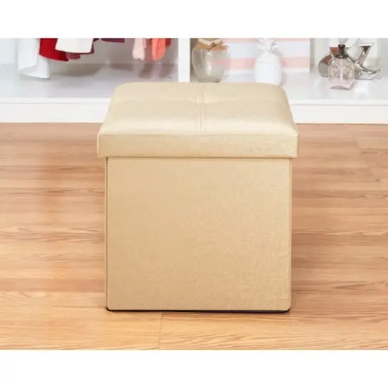 Simplify Metallic Faux Leather Folding Storage Ottoman Cube Gold {8}