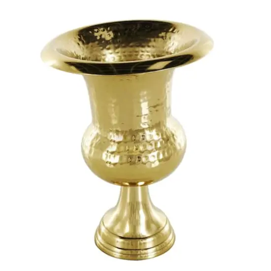 13" Gold Aluminum Hammered Goblet Vase {3}