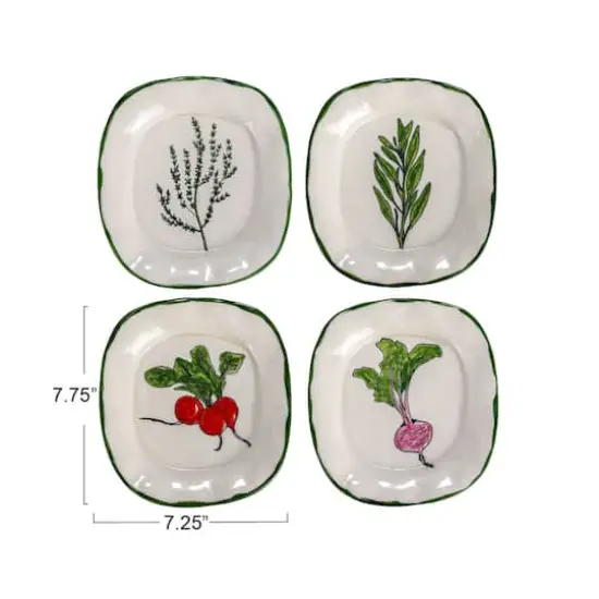 Hello Honey&reg; 7.75" Vegetable & Herb Print Stoneware Plate Set {5}