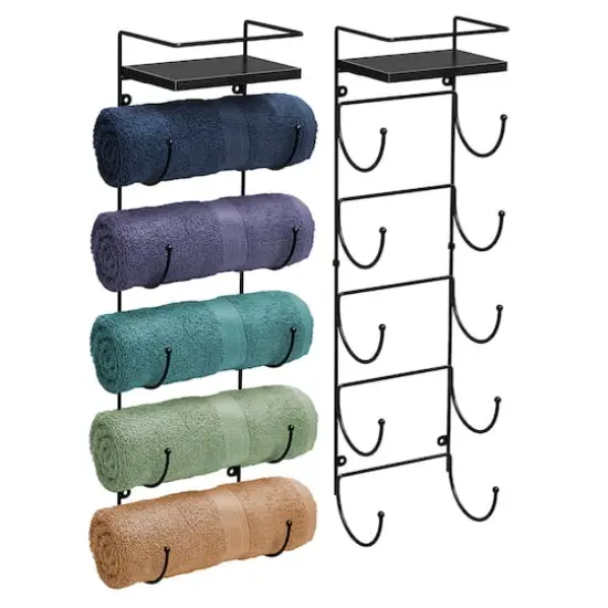 Sorbus Wall Mounted Towel Rack with Shelf Black {4}