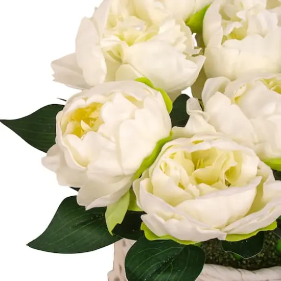 10" Peony Flower Bouquet In White Basket {5}