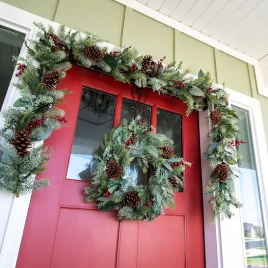 Village Lighting 24" Pre-Lit Winter Frost Christmas Wreath, Clear LED Lights {6}