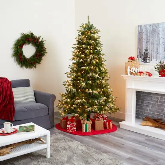 7ft. Pre-Lit Snowed Grand Teton Artificial Christmas Tree with Clear LED Lights {11}