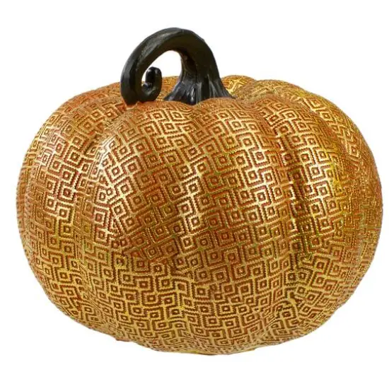 7.5" Gold & Orange Textured Pumpkin Fall Decoration {5}