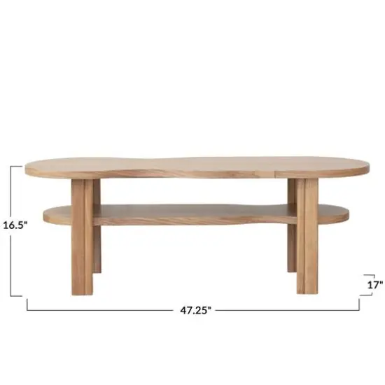 Hello Honey&reg; Natural Oak Wood Veneer and Rubberwood Organic Shaped Coffee Table with Shelf {6}