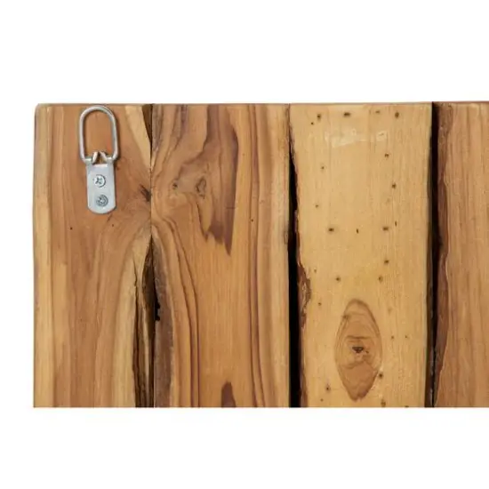 Set of 4 Brown Teak Wood Rustic Floral Wall Mirror, 18" x 18" {8}