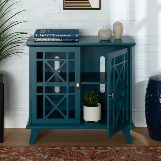 Walker Edison 32" Blue Fretwork Accent Storage Cabinet {3}