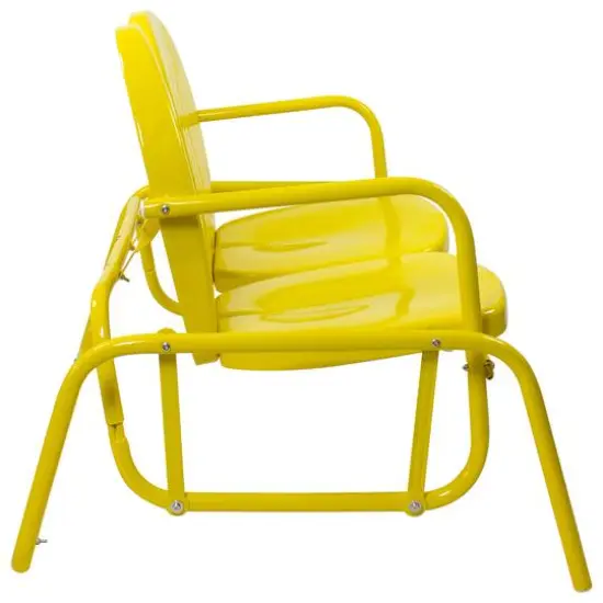 2-Person Outdoor Retro Metal Tulip Double Glider Patio Chair Yellow {5}