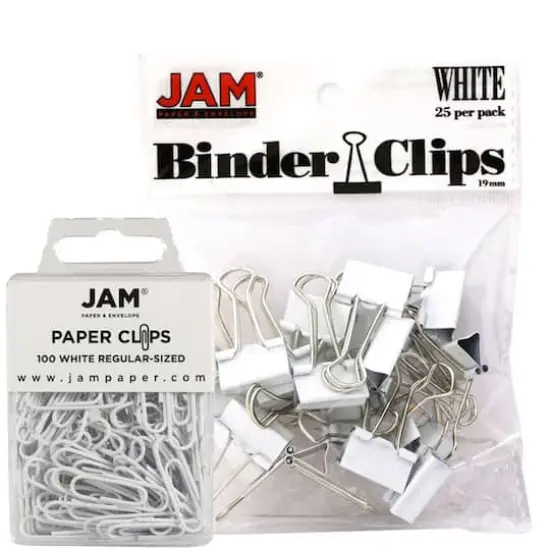 JAM Paper Desk Essentials Paper Clips & Binder Clips Kit White {1}