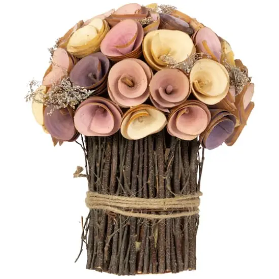 8.25" Pink & Yellow Wooden Artificial Floral Spring Bouquet {1}