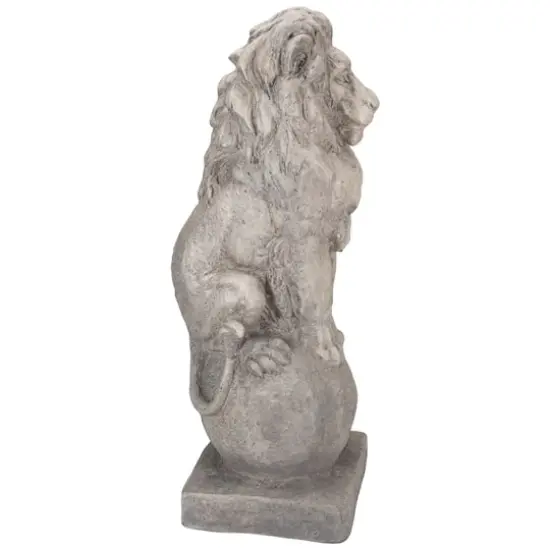 18" Lion Sitting on Ball Pedestal Outdoor Garden Statue {4}
