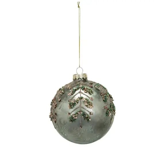 Hello Honey® 4" Sage Glitter, Sequins & Beads Glass Ball Ornament {1}