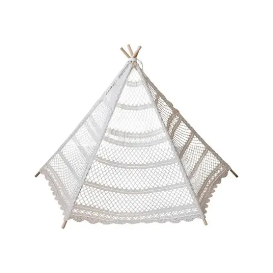 Hello Honey&reg; 43.5" Natural Reclaimed Cotton Crocheted & Teakwood Teepee with Mat {6}